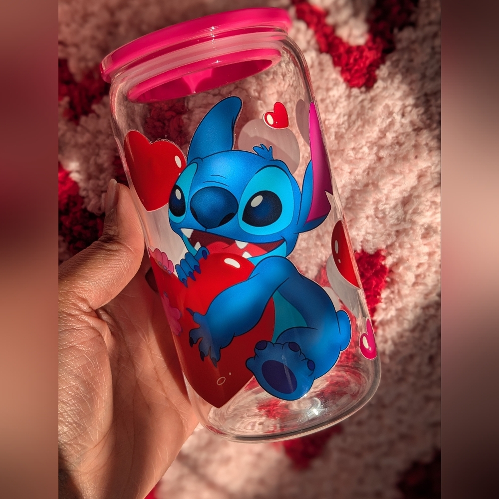 Handmade Stitch and Angel Valentine's Day 16 oz Glass cup